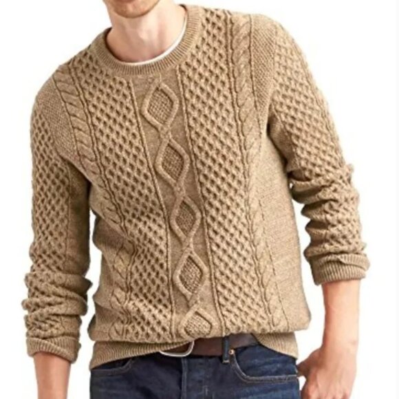 GAP Chunky Cable Knit Pullover Crew Neck Sweater Camel Size Small - Picture 2 of 9